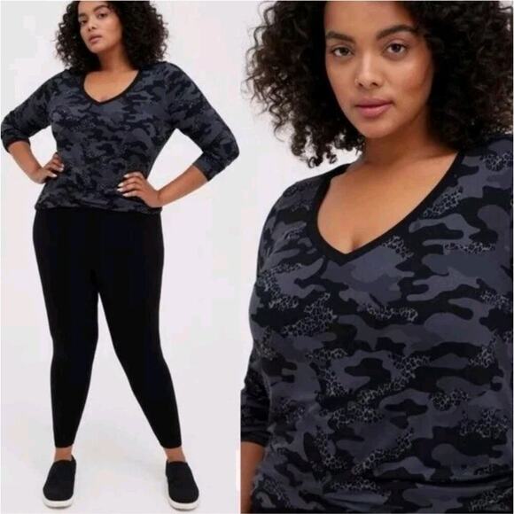 Torrid Perfect Super Soft V-Neck Long Sleeve Camouflage Top Size 3X Camo Black - Picture 1 of 7